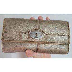 Vintage Fossil Long Trifold Wallet CLUTCH Metallic Gold Women's Woman's